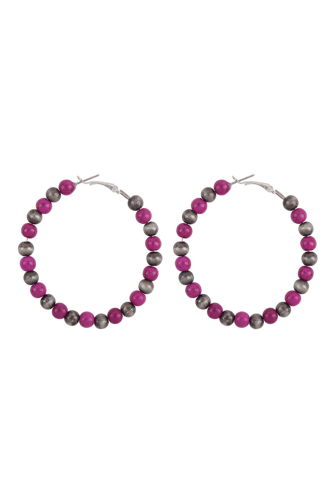 WOOD BEAD BOHO HOOP EARRINGS