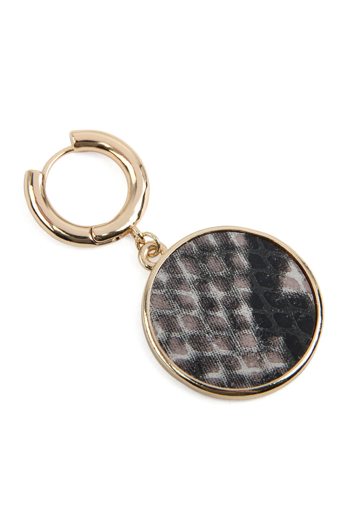 SNAKE SKIN DISK HOOP DANGLE EARRINGS