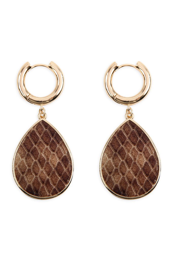 SNAKE SKIN DANGLE TEARDROP HOOP EARRINGS