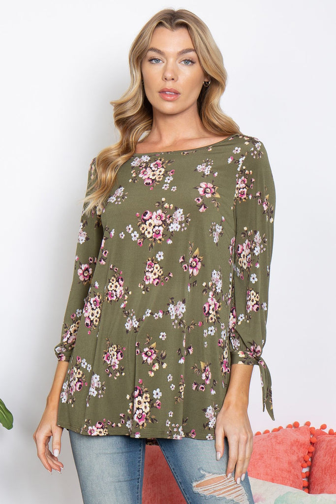 Floral Quarter Tie Knot Detail Sleeve Top