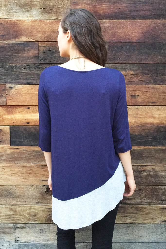 Purple Gray Asymmetrical Top - Riah Fashion