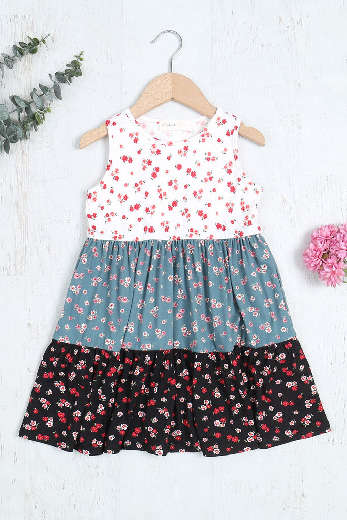 Multi-Color Contrast Floral Tank Print Dress