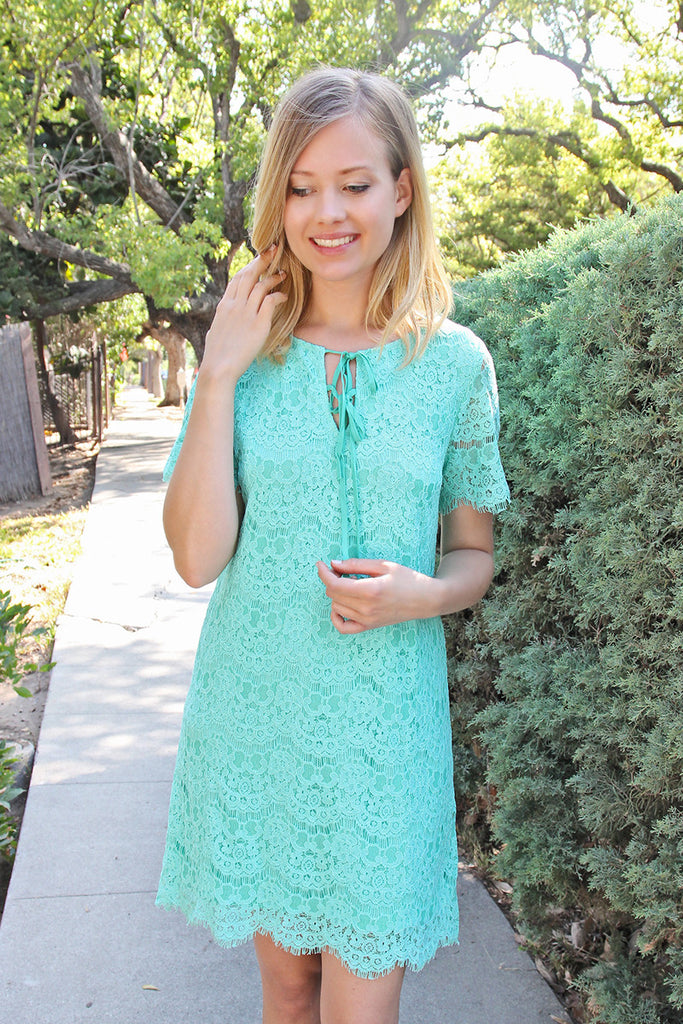 Lace-Up Woven Lace Dress