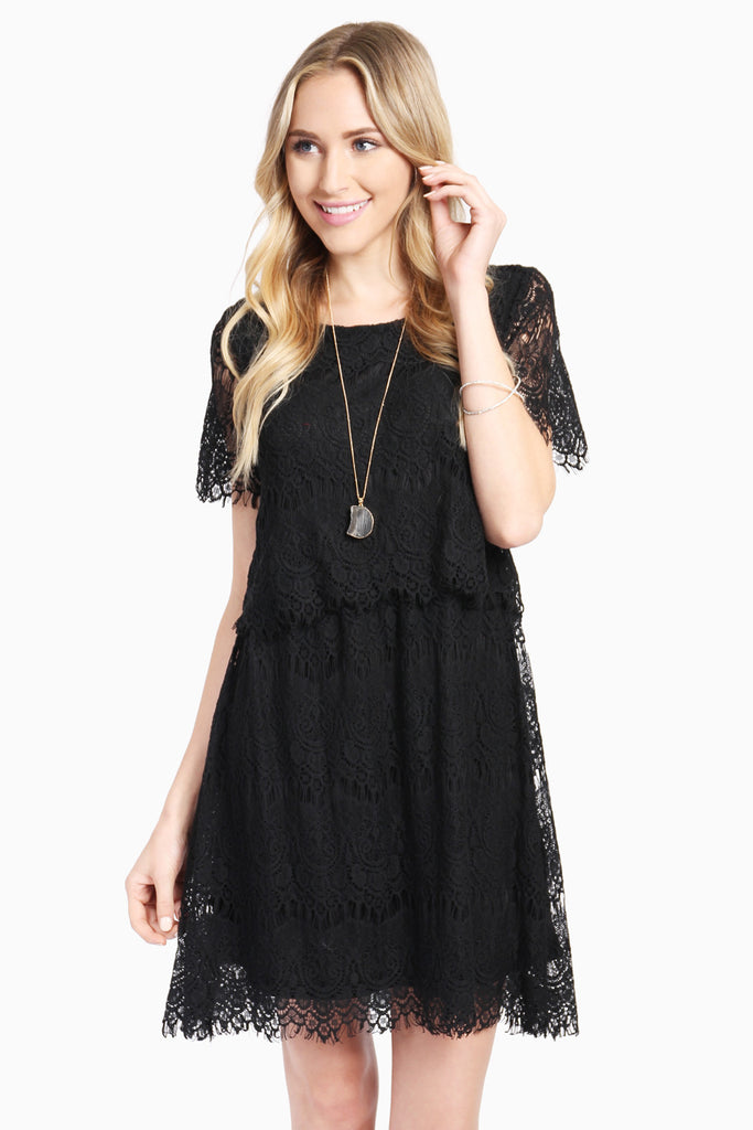 Short Sleeve A-Line Lace Dress