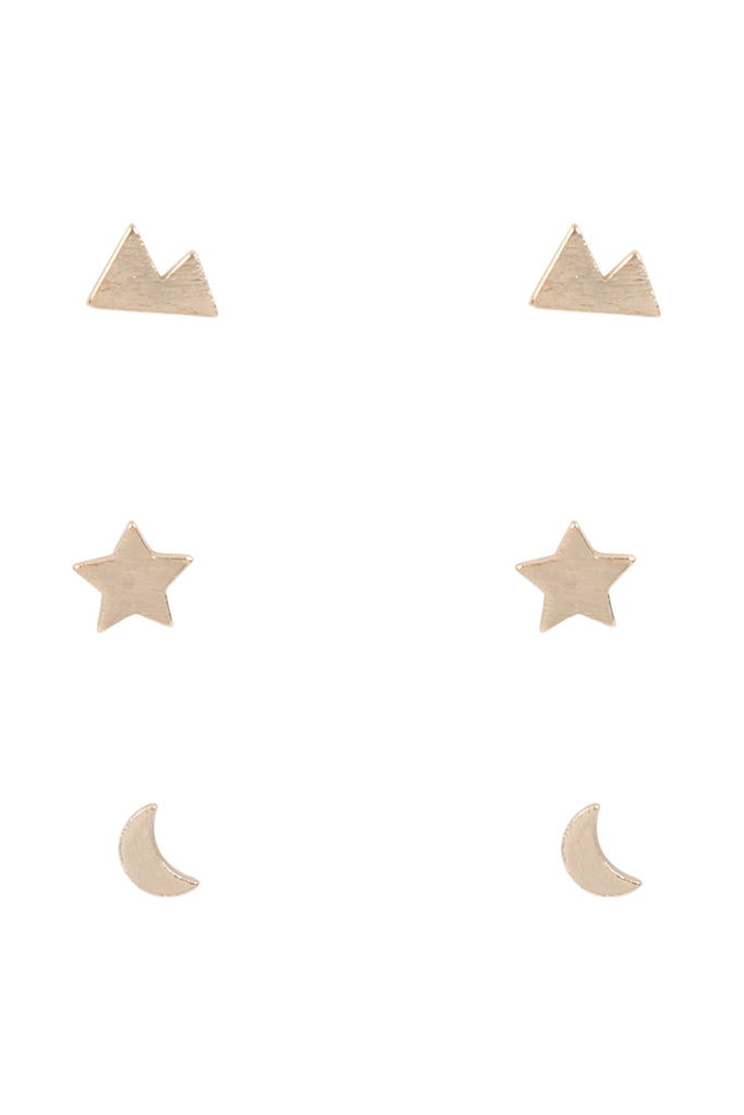 LEA368 - 3 PAIR SET MOON STAR STUD EARRINGS