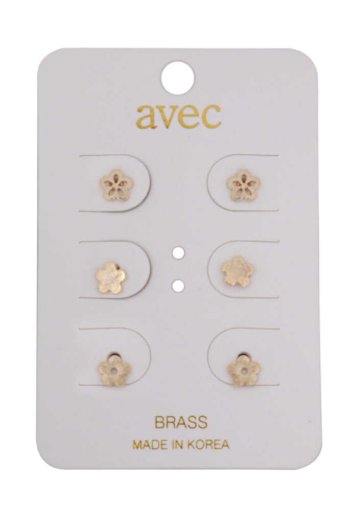 LEA453 - 3 PAIR SET FLOWER STUD EARRINGS