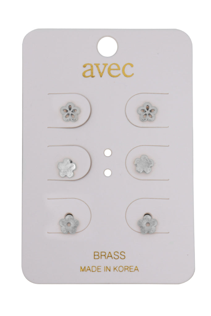 LEA453 - 3 PAIR SET FLOWER STUD EARRINGS