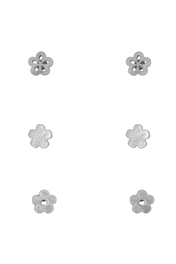 LEA453 - 3 PAIR SET FLOWER STUD EARRINGS