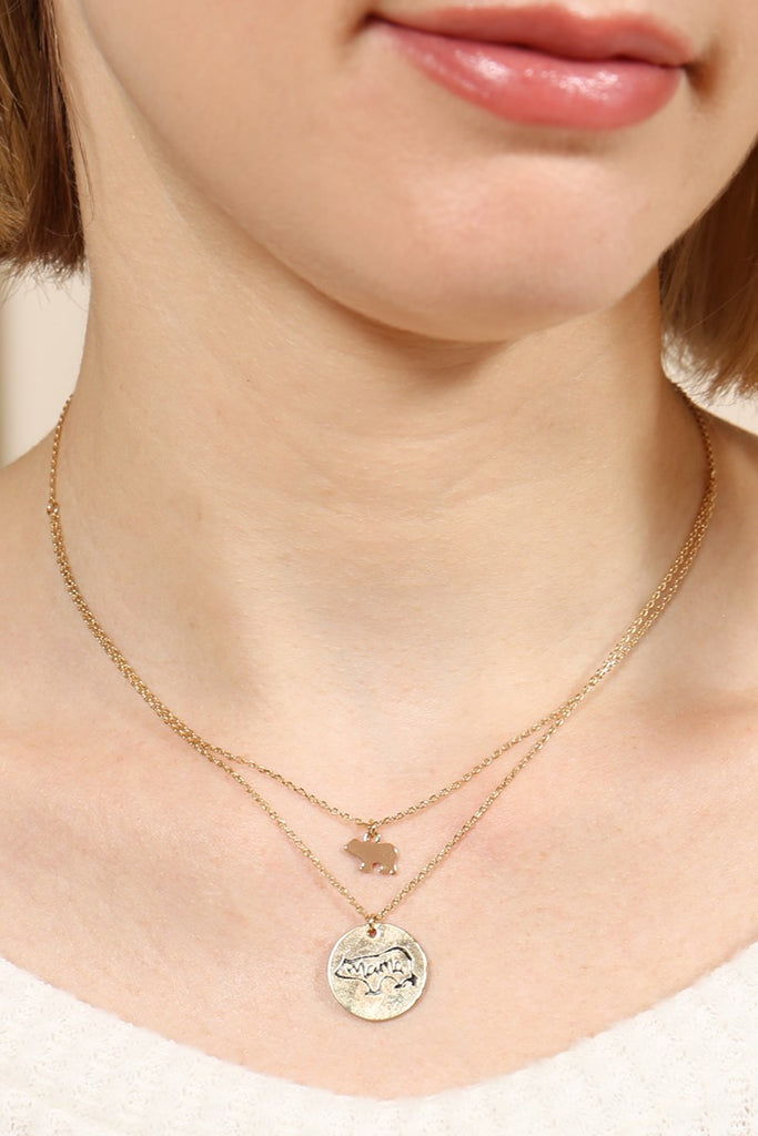 LNB249 - MAMA BEAR DOUBLE LAYER PENDANT NECKLACE