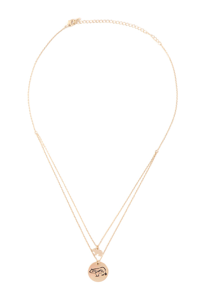 LNB249 - MAMA BEAR DOUBLE LAYER PENDANT NECKLACE