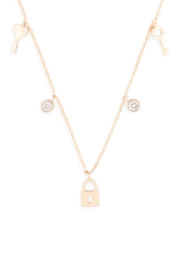 LNB413 - KEY LOCK ZIRCONIA DAINTY CHAIN NECKLACE