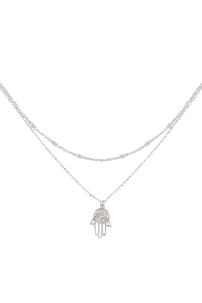 HAMSA HAND FILIGREE PENDANT 2 LAYERED BRASS NECKLACE