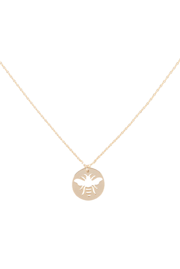 BRASS BEE CUTOUT COIN PENDANT NECKLACE