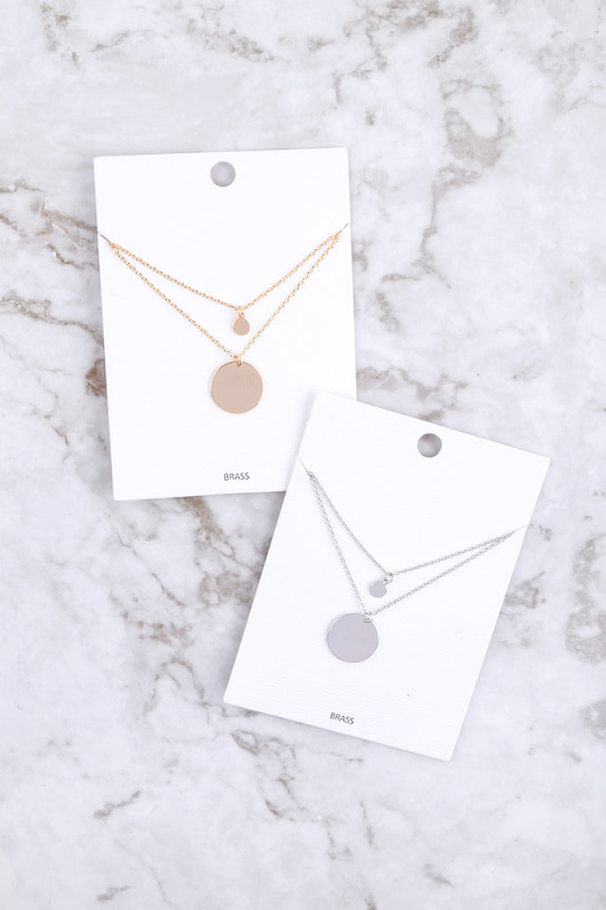 DISK PENDANT BRASS 2 LAYERED NECKLACE