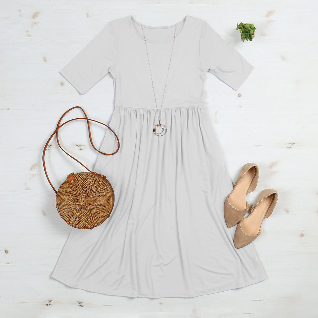 Short Sleeved Empire Waist Pocket Dress