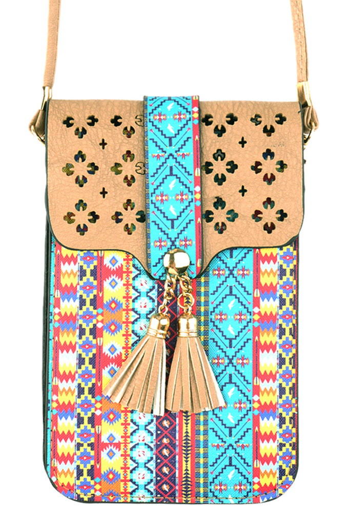AZTEC CELLPHONE CROSSBODY BAG WITH CLEAR WINDOW