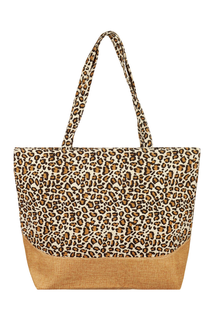 LEOPARD PRINT JUTE TOTE BAG