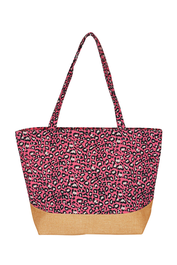 LEOPARD PRINT JUTE TOTE BAG