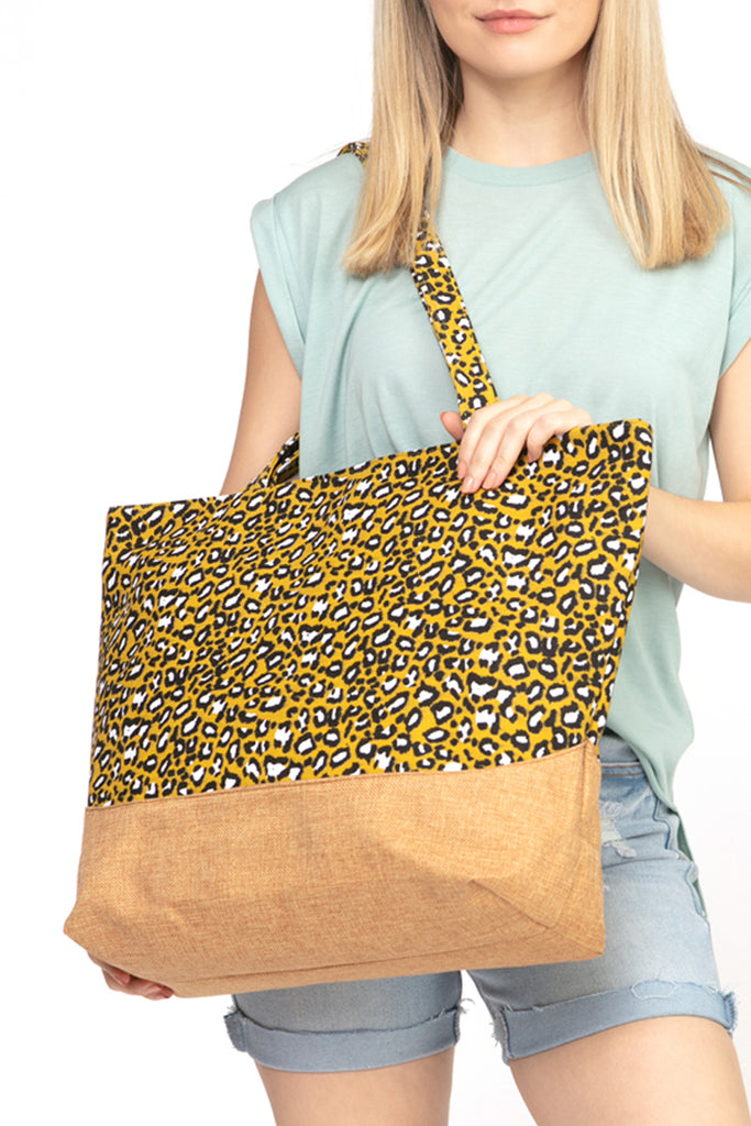 LEOPARD PRINT JUTE TOTE BAG