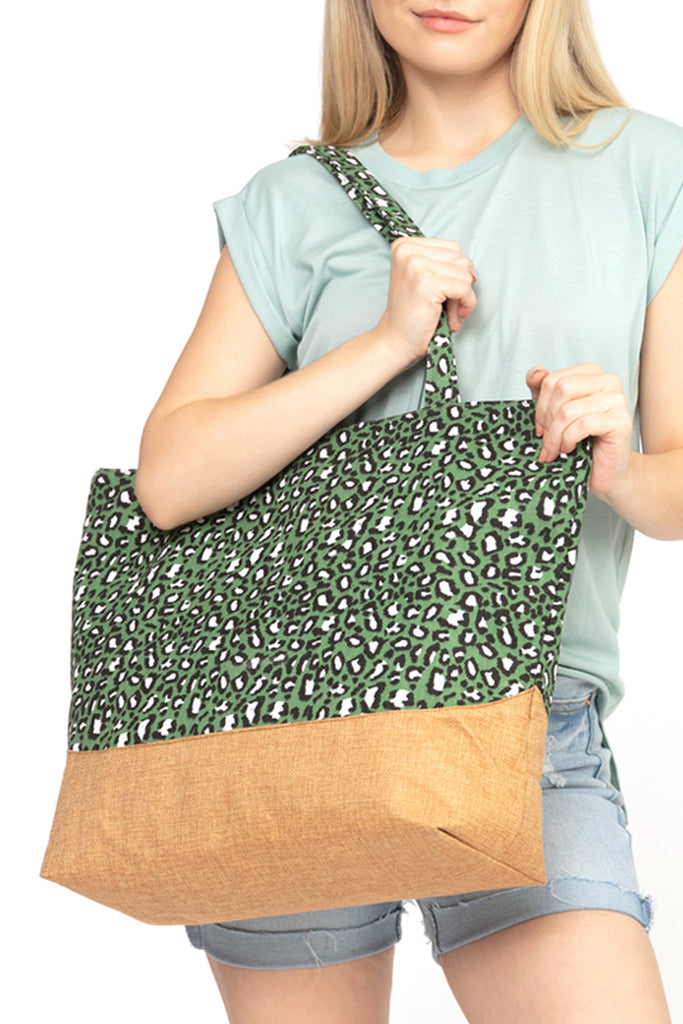 LEOPARD PRINT JUTE TOTE BAG