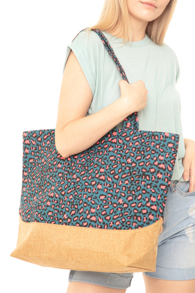 LEOPARD PRINT JUTE TOTE BAG