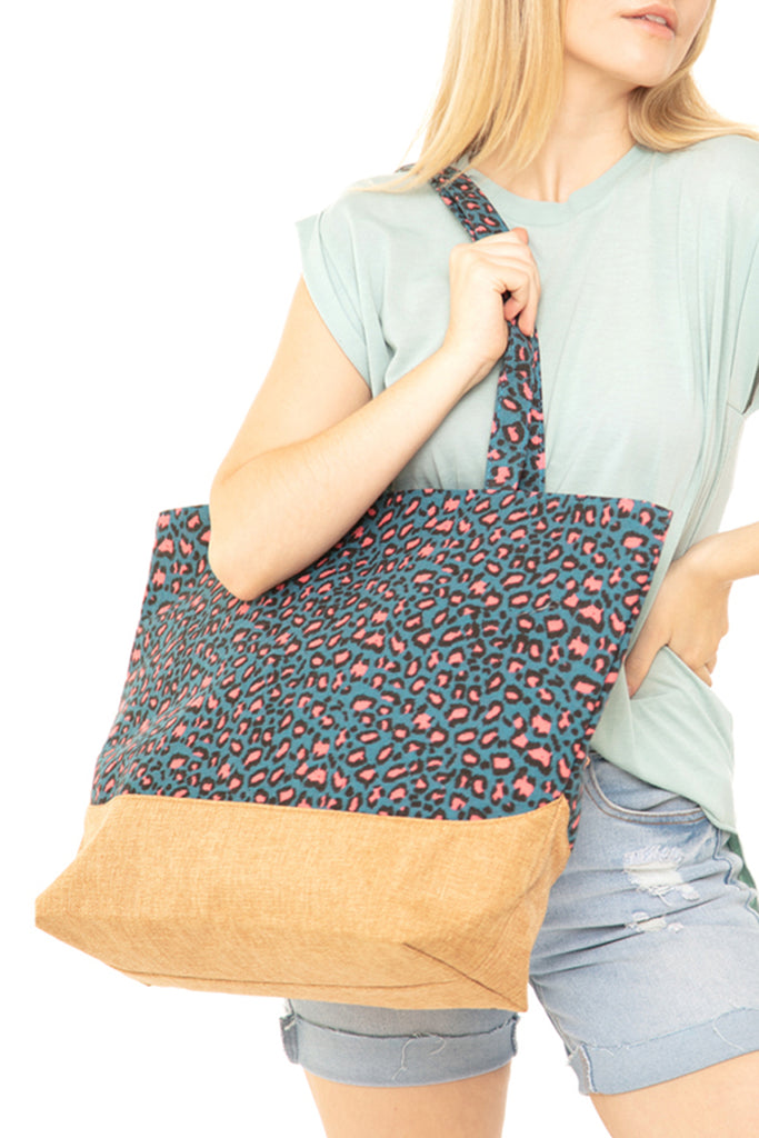 LEOPARD PRINT JUTE TOTE BAG