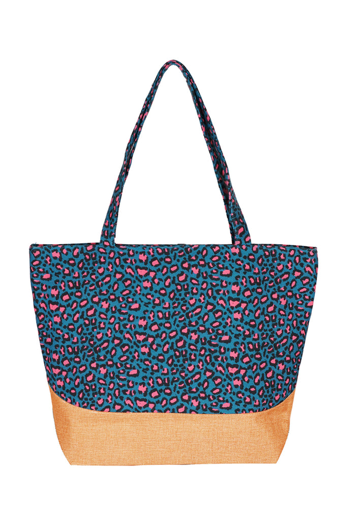 LEOPARD PRINT JUTE TOTE BAG