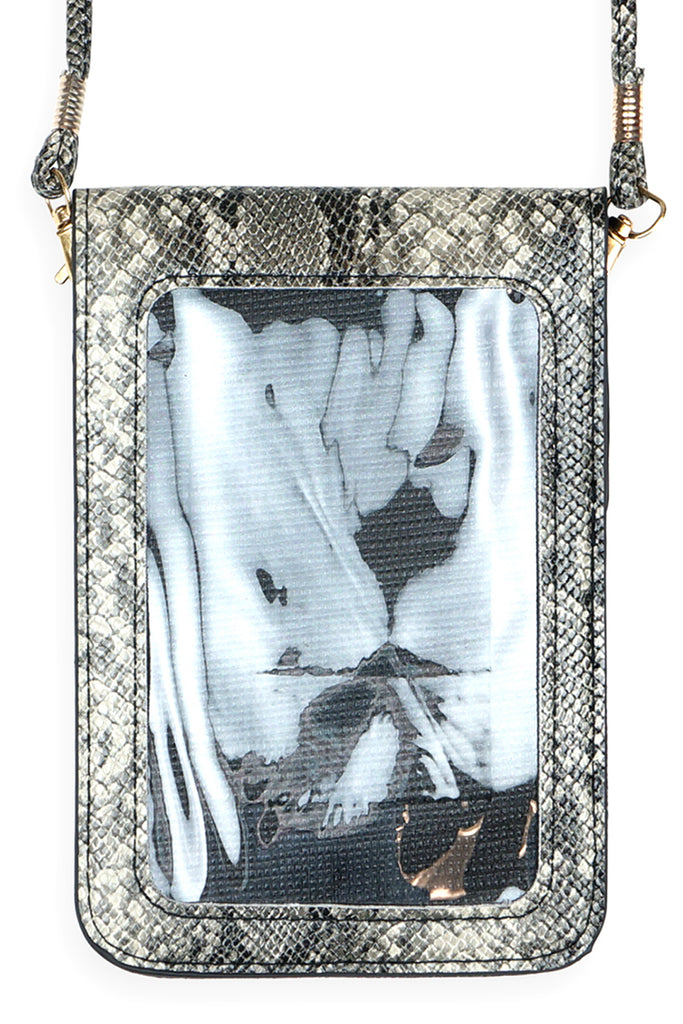 SNAKE SKIN CELLPHONE CROSSBODY WITH CLEAR WINDOW