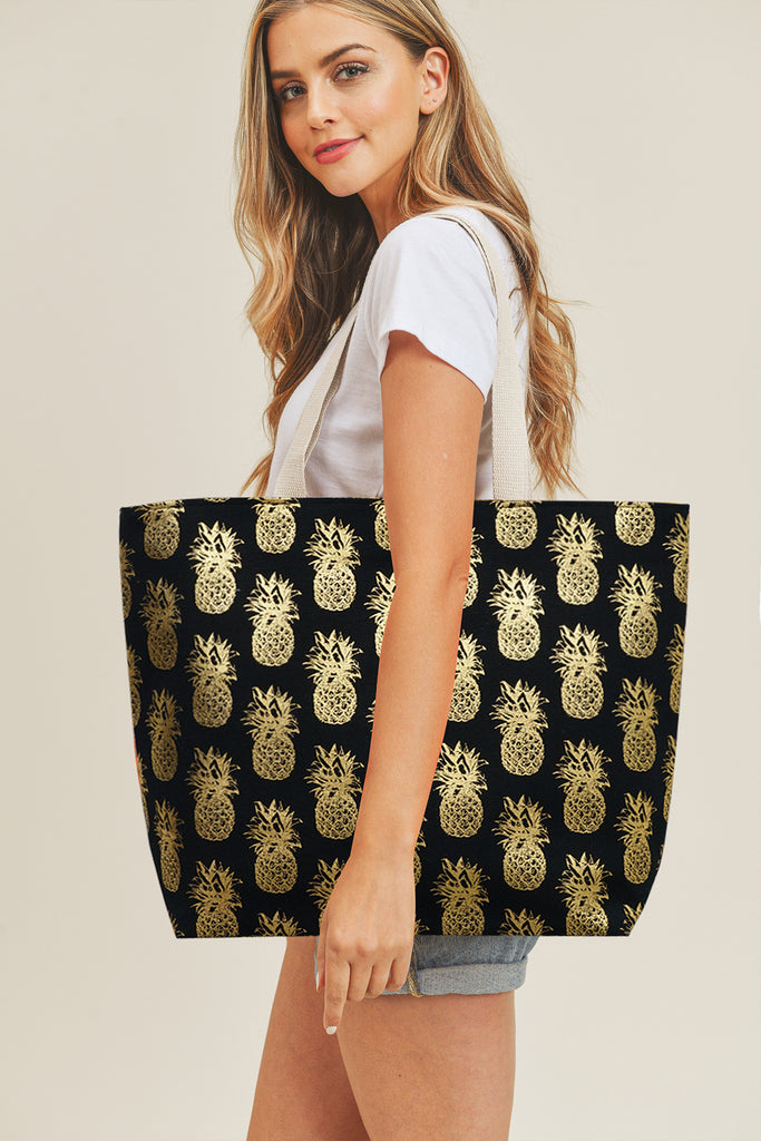 GOLD FOIL PINEAPPLE BEACH BAG