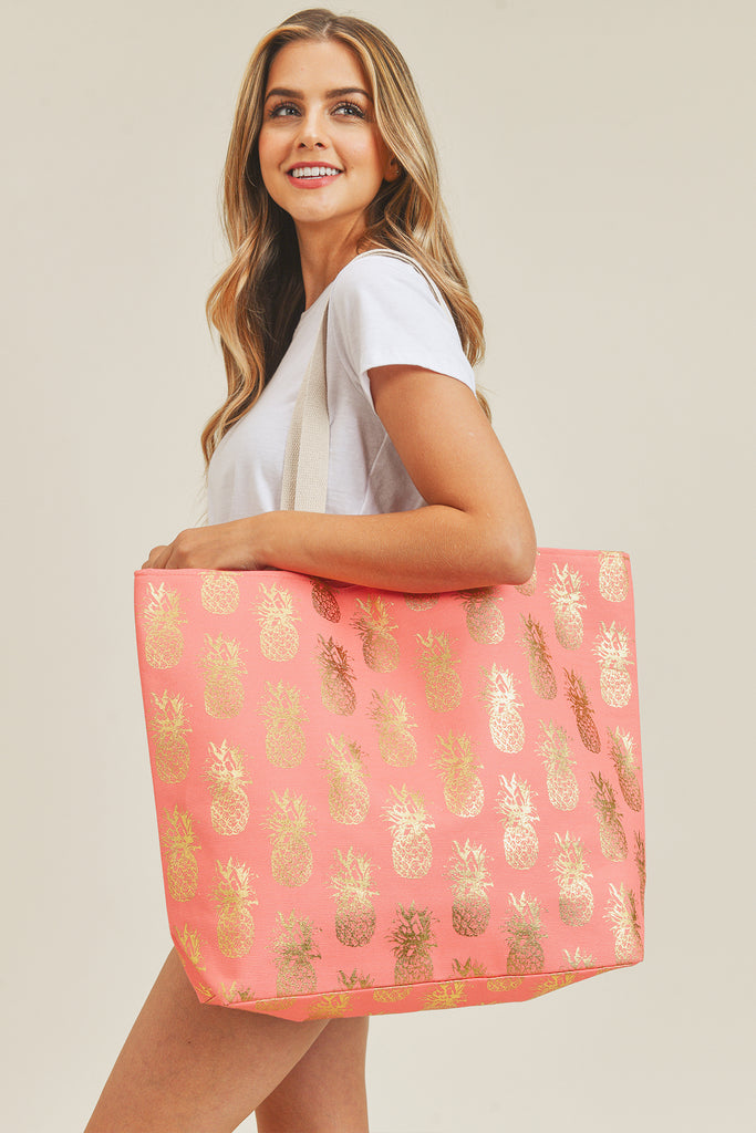 GOLD FOIL PINEAPPLE BEACH BAG