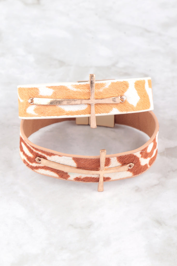 GENUINE LEATHER PRINT CROSS BRACELET