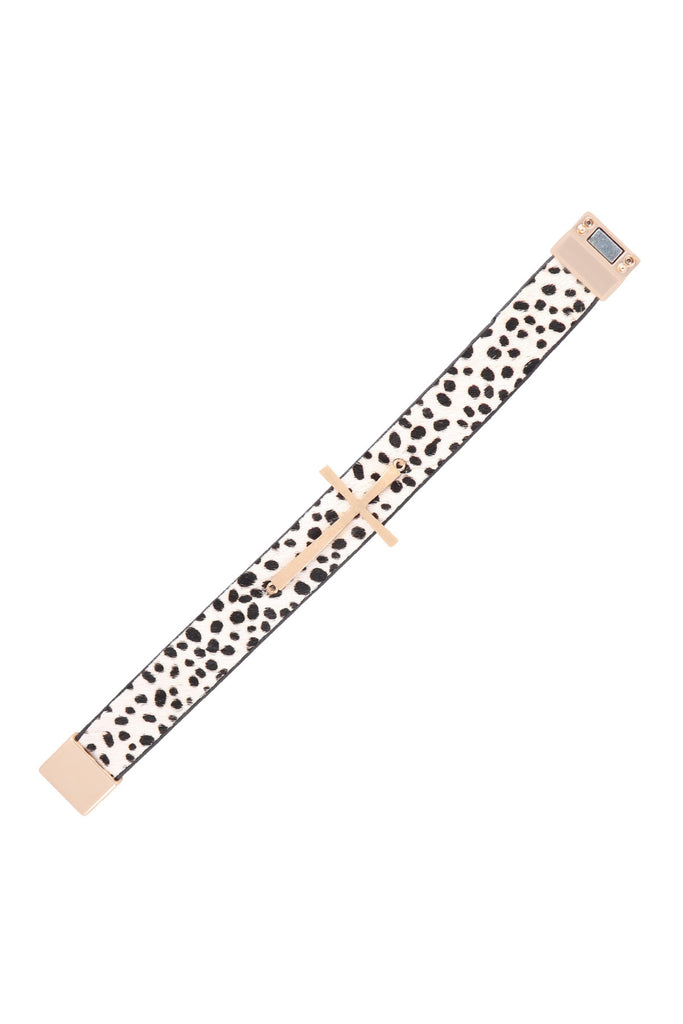 GENUINE LEATHER PRINT CROSS BRACELET