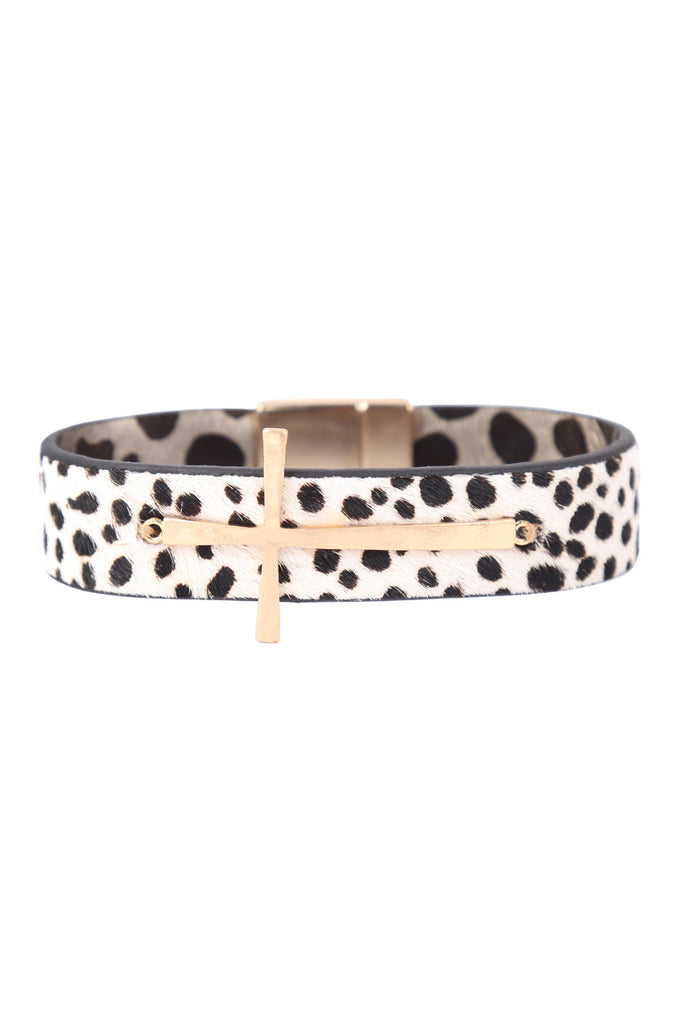 GENUINE LEATHER PRINT CROSS BRACELET