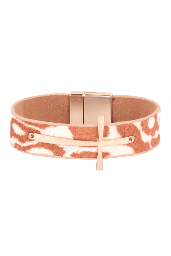 GENUINE LEATHER PRINT CROSS BRACELET