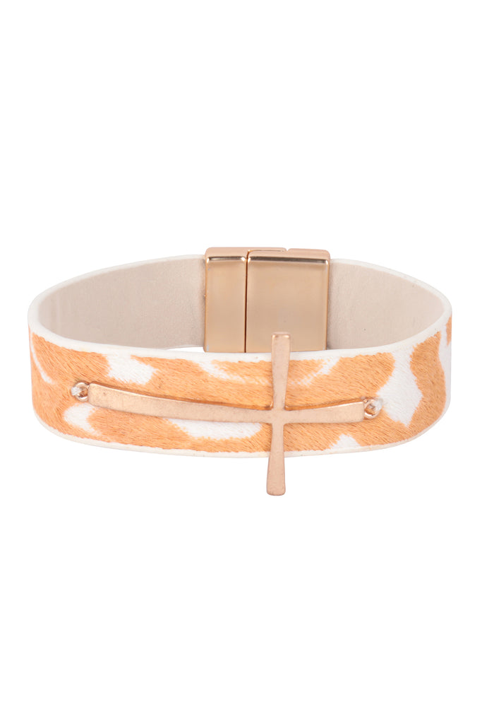 GENUINE LEATHER PRINT CROSS BRACELET
