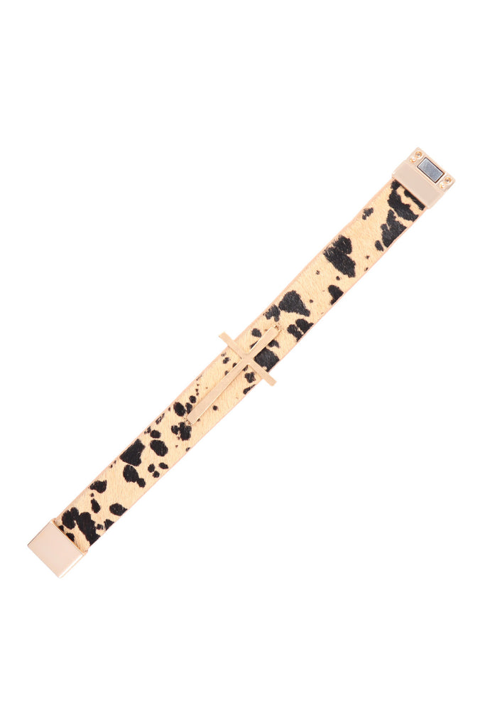 GENUINE LEATHER PRINT CROSS BRACELET