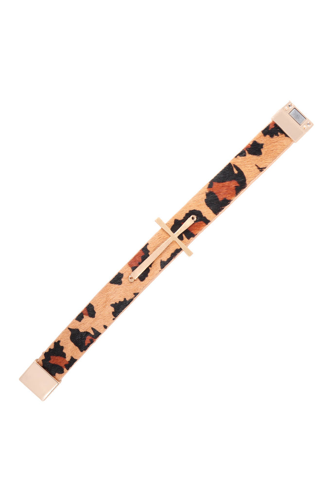 GENUINE LEATHER PRINT CROSS BRACELET