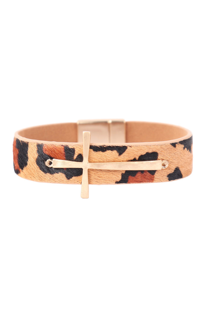 GENUINE LEATHER PRINT CROSS BRACELET