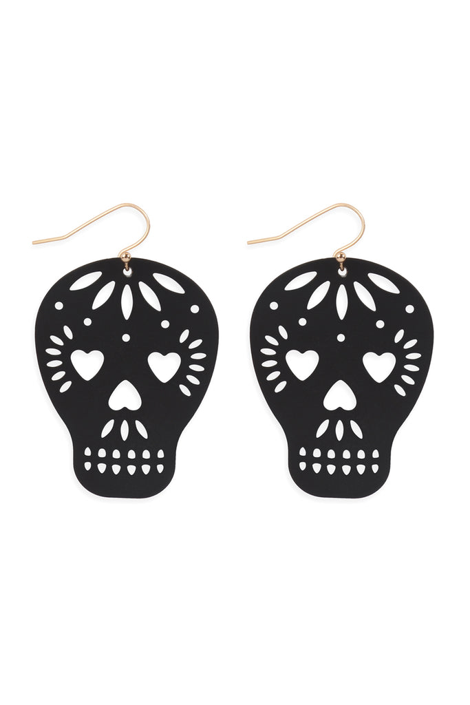 ME10161- (HALLOWEEN) SKULL COATED FILIGREE HOOK EARRINGS