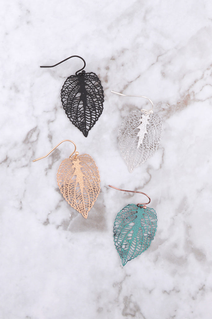 SMALL LEAF FILIGREE DROP FISH HOOK EARRINGS
