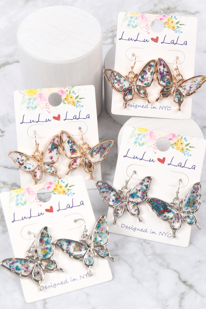 ME1243 - BUTTERFLY RESIN DROP HOOK EARRINGS