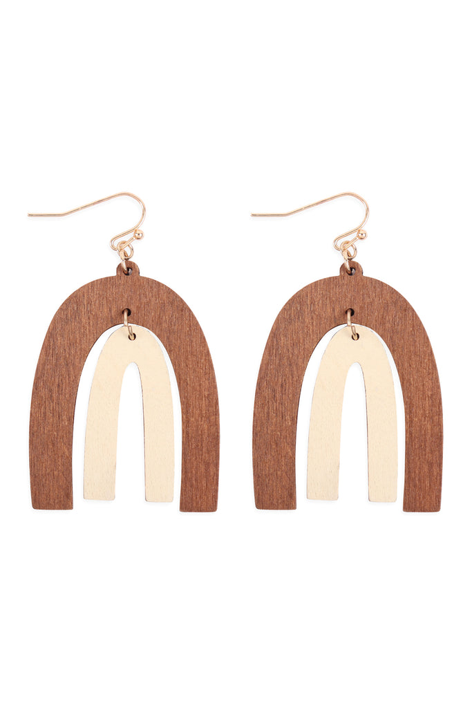 WOOD TWO TONE UPSIDE DOWN U HOOK EARRINGS