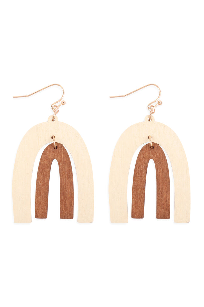 WOOD TWO TONE UPSIDE DOWN U HOOK EARRINGS