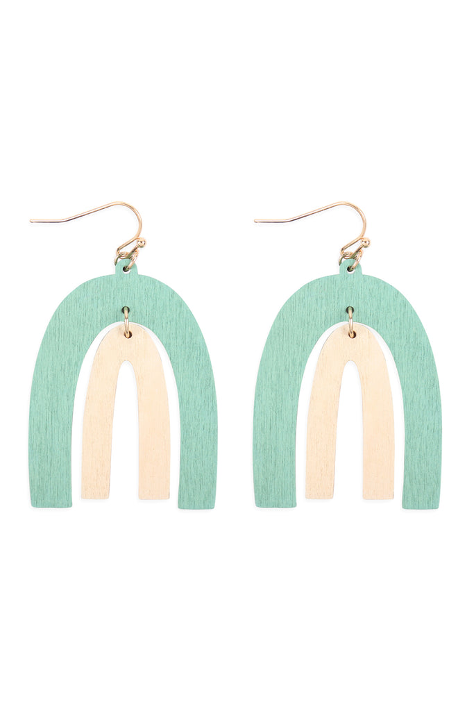 WOOD TWO TONE UPSIDE DOWN U HOOK EARRINGS