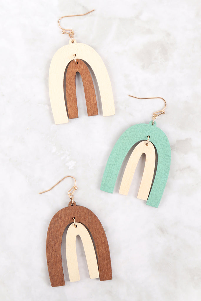 WOOD TWO TONE UPSIDE DOWN U HOOK EARRINGS