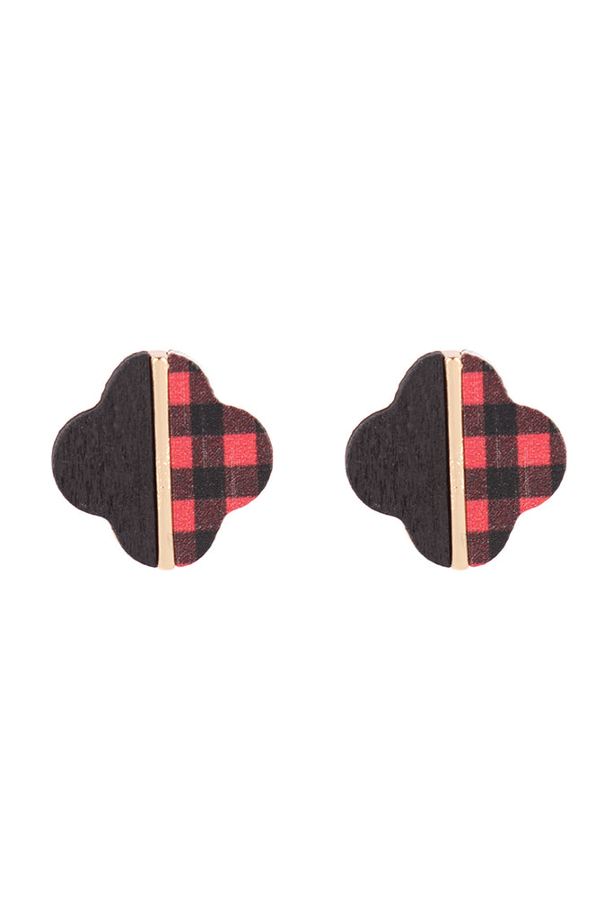 CLOVER WOOD CAMO TWO TONE STUD EARRINGS