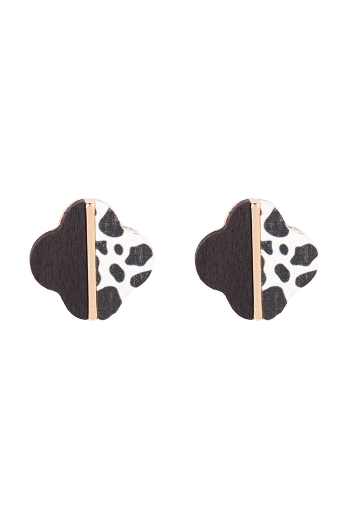CLOVER WOOD CAMO TWO TONE STUD EARRINGS