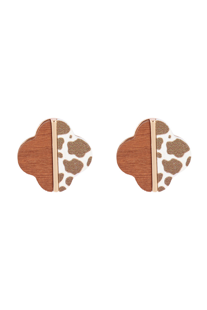 CLOVER WOOD CAMO TWO TONE STUD EARRINGS