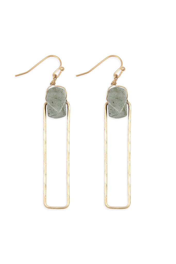 Semi Stone Linked Texture Wire Drop Earrings