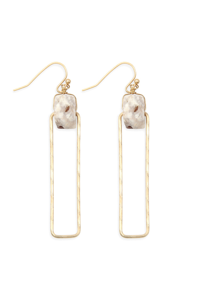 Semi Stone Linked Texture Wire Drop Earrings